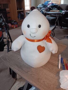 Plush White Ghost Toy with Orange Ribbon and Heart
